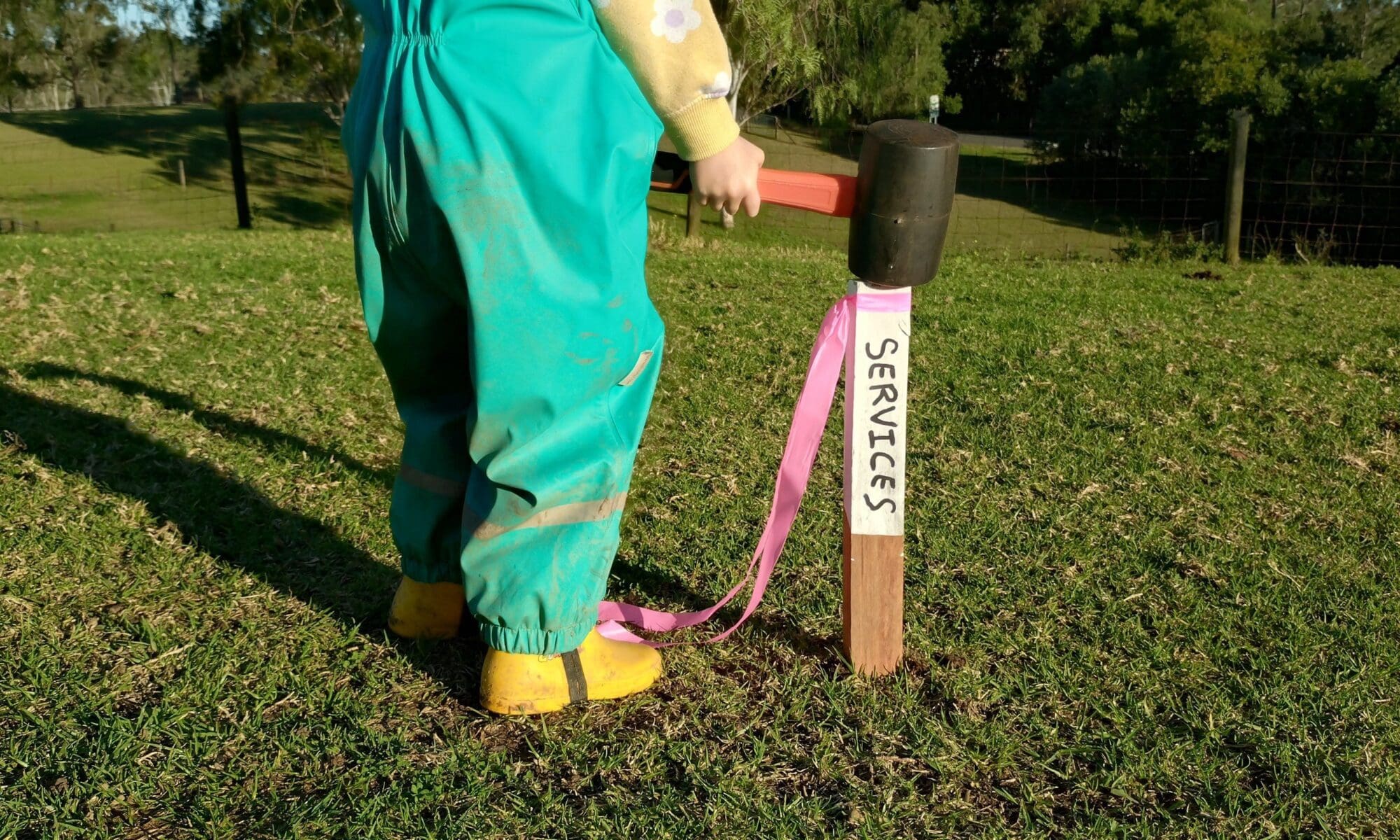 Survey services marker and tape on construction site Sydney