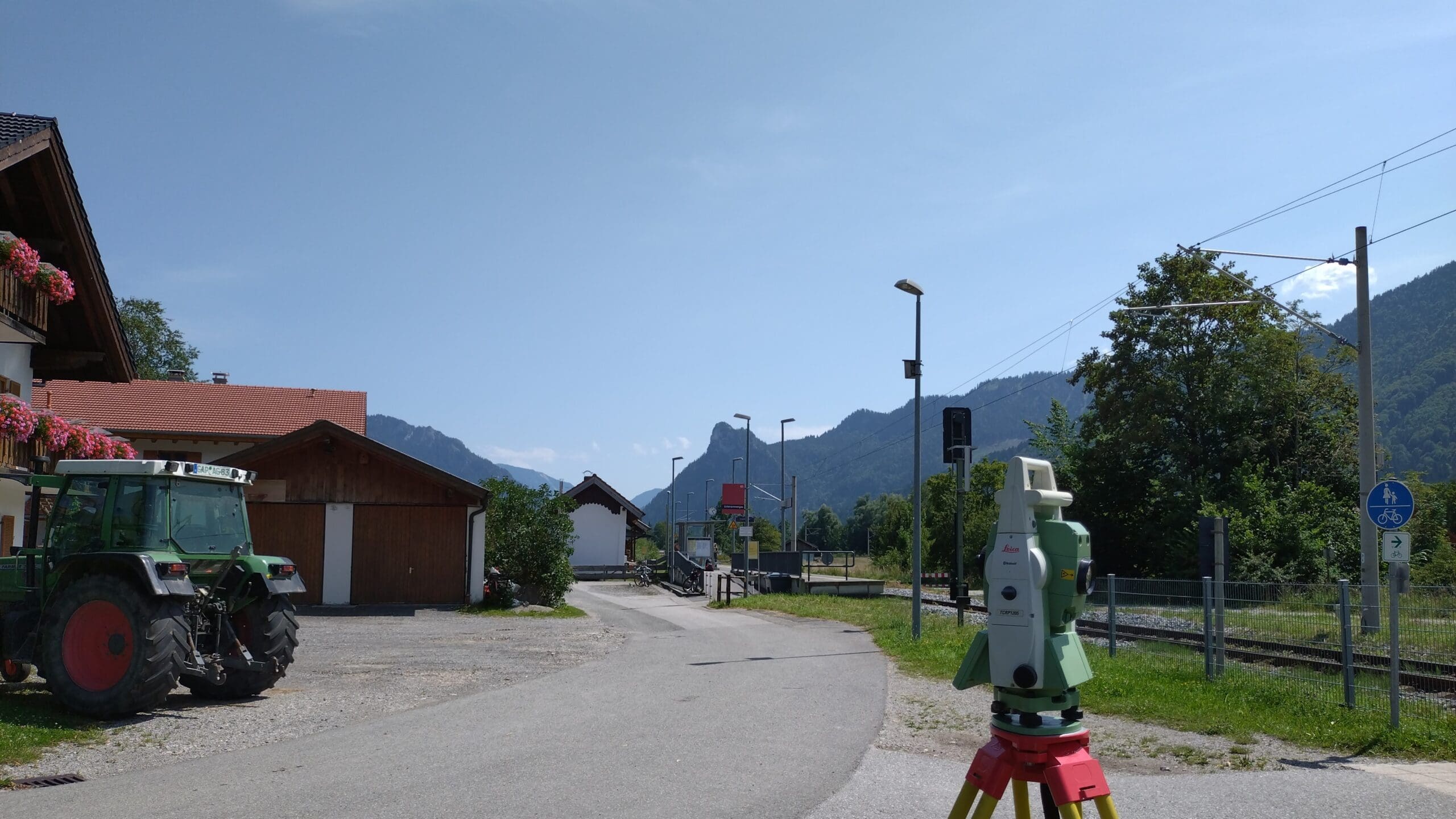 Total station surveying rural road for land survey services