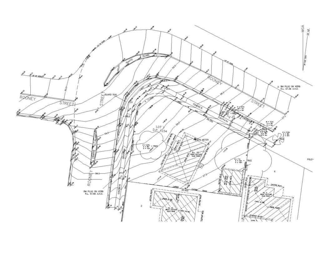 Topographic contour survey plan drawing Sydney surveying services